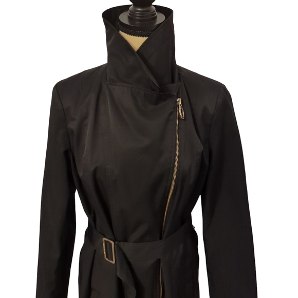 Ivanka Trump Belted Trench Coat Black Jacket Size Medium US Asymmetrical Zipper - Picture 11 of 13